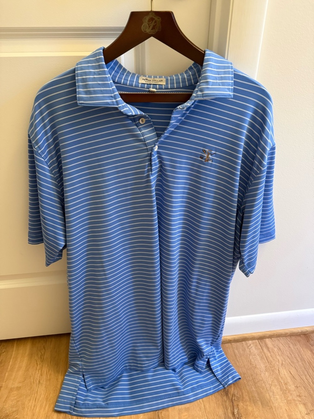 Peter Millar Light Blue & White Striped Polo